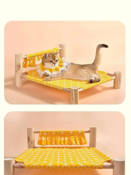 Elevated Canvas Cat Wood Bed